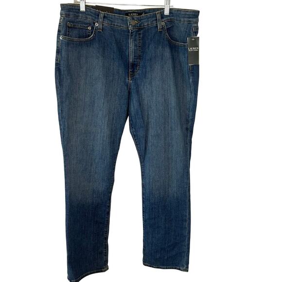 Lauren Ralph Lauren NWT Mid rise Straight leg stretch ocean blue jeans size 18 - Picture 1 of 8